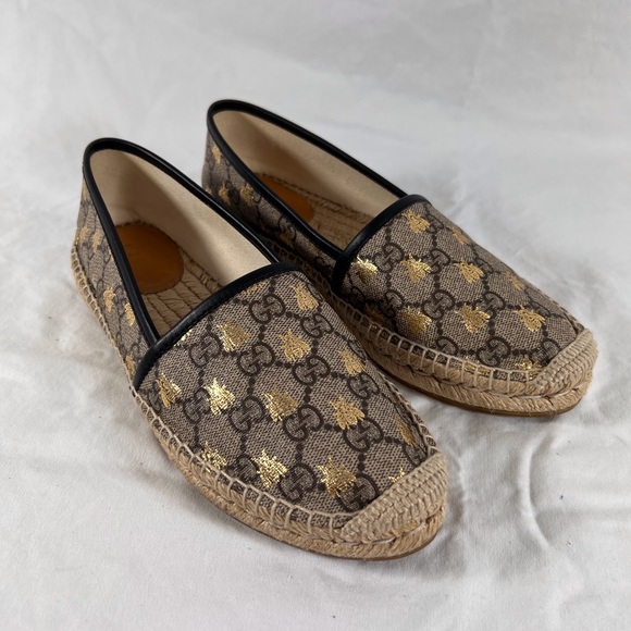 GUCCI GG Supreme Bee Espadrille Flats Beige Canvas Made in Spain 37.5-7.5US - Picture 4 of 15
